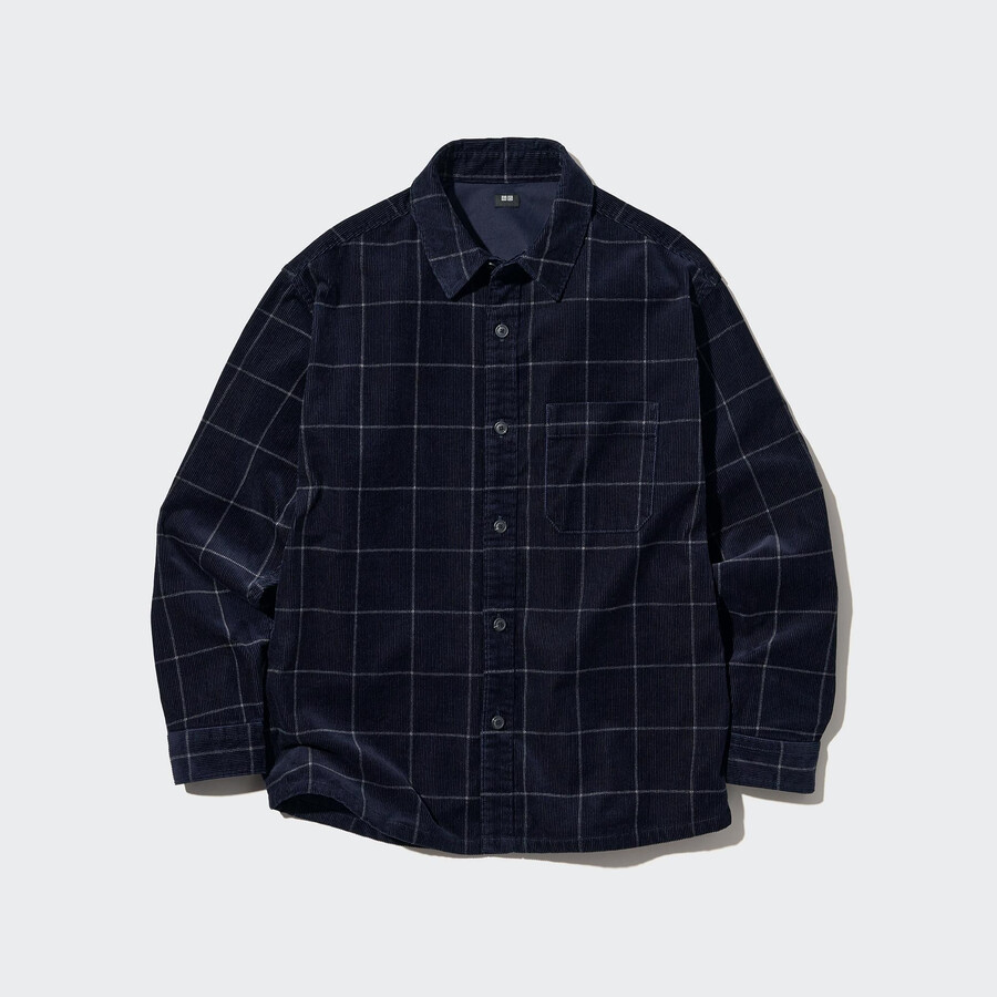 pánská nadměrná kostkovaná košile uniqlo corduroy v tmavě modré barvě