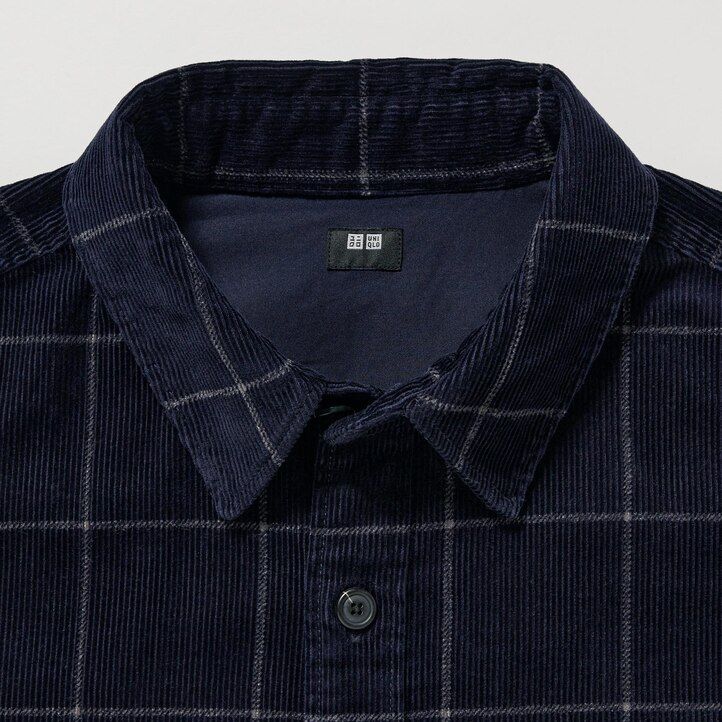 pánská nadměrná kostkovaná košile uniqlo corduroy v tmavě modré barvě