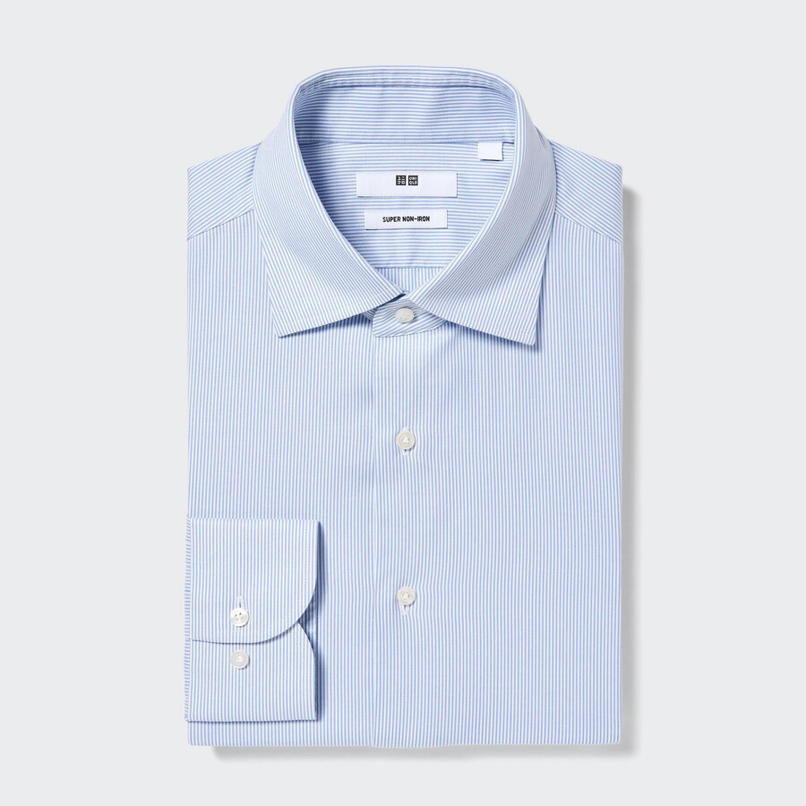 pánské košile uniqlo super non iron regular fit s pruhovaným polovykrojeným límcem v modré barvě