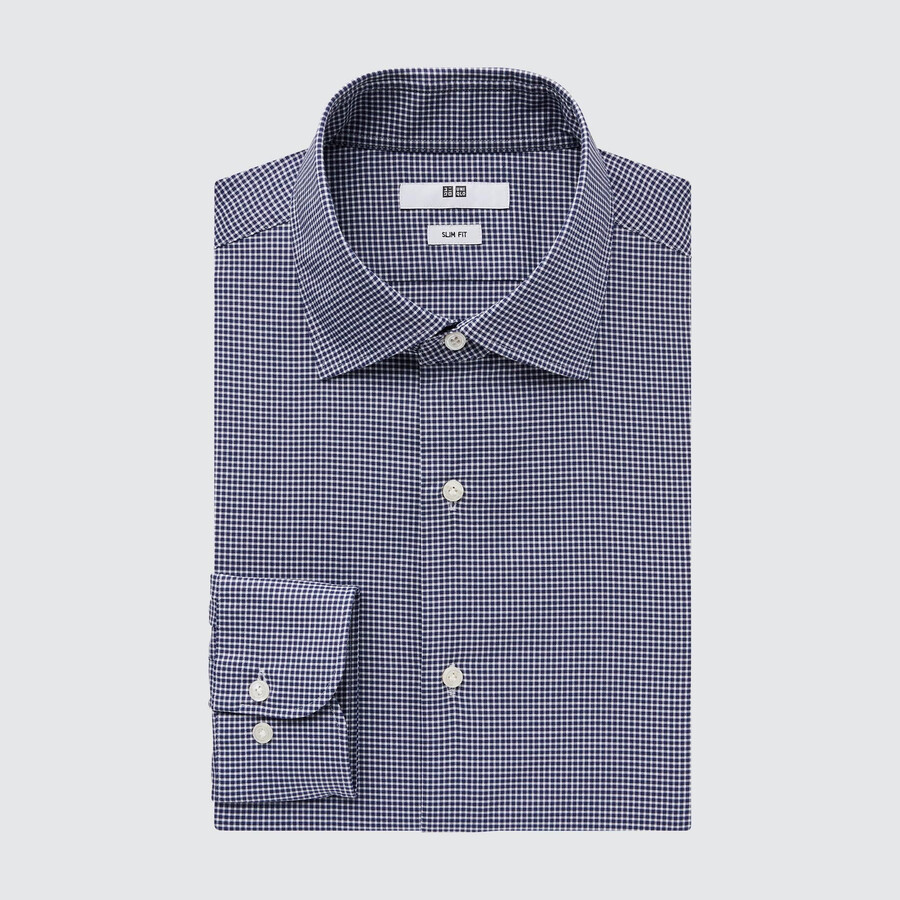 pánské košile uniqlo easyre stretch slim fit s polovykrojeným límcem tmavě modré