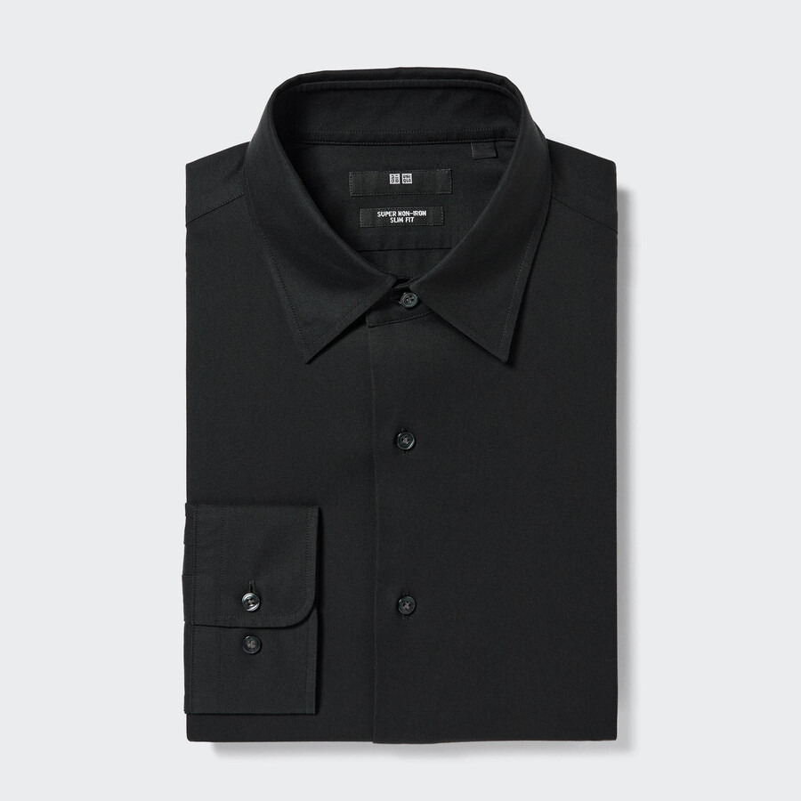 pánské tričko uniqlo super non iron slim fit s běžným límcem černé