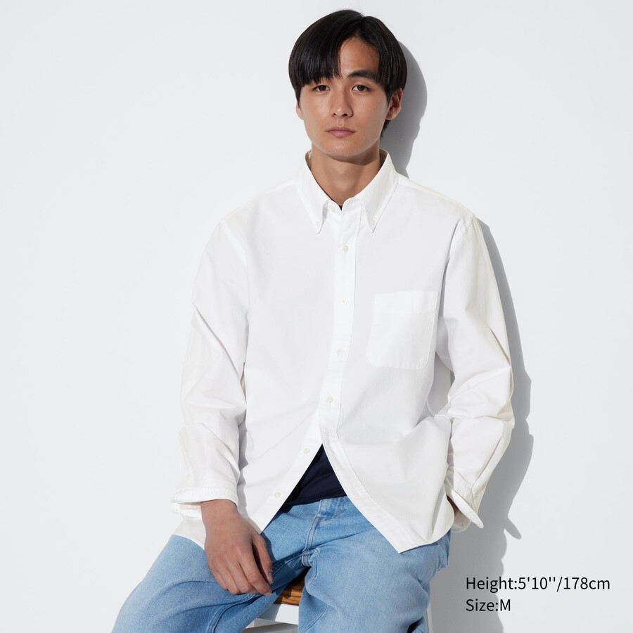 pánské košile uniqlo regular fit oxford regular collar bílé