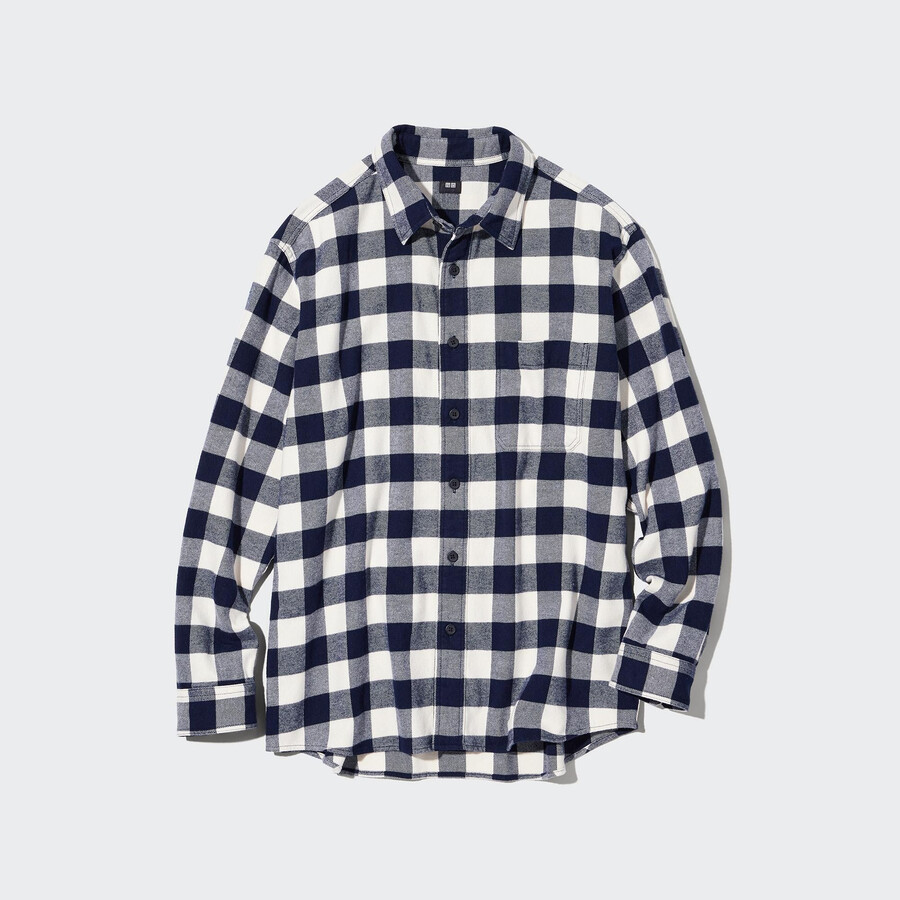 pánské bílé flanelové košile uniqlo s regular fit kostkovaným límcem a regular límcem
