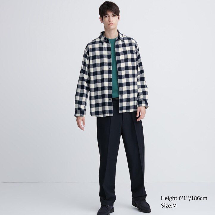 pánské bílé flanelové košile uniqlo s regular fit kostkovaným límcem a regular límcem