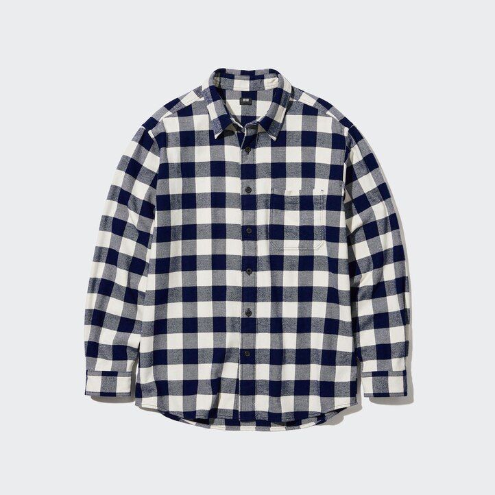 pánské bílé flanelové košile uniqlo s regular fit kostkovaným límcem a regular límcem