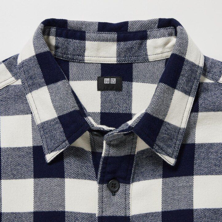 pánské bílé flanelové košile uniqlo s regular fit kostkovaným límcem a regular límcem