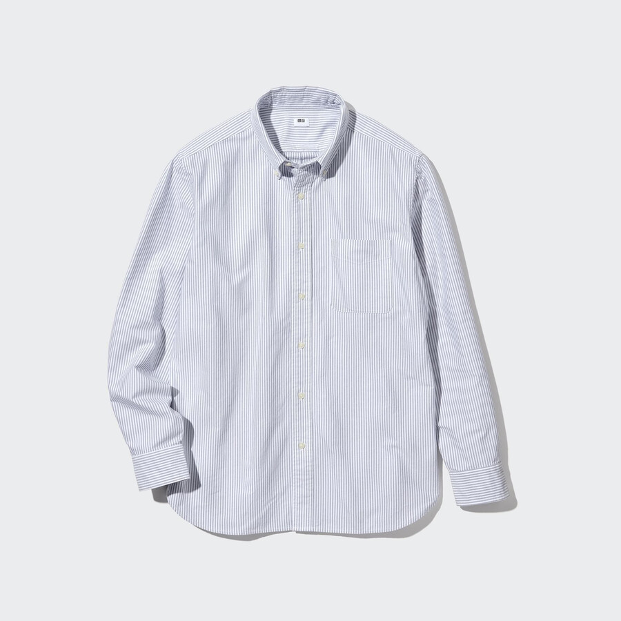 pánské šedé pruhované oxfordské košile uniqlo regular fit