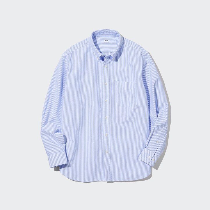 pánské šedé pruhované oxfordské košile uniqlo regular fit