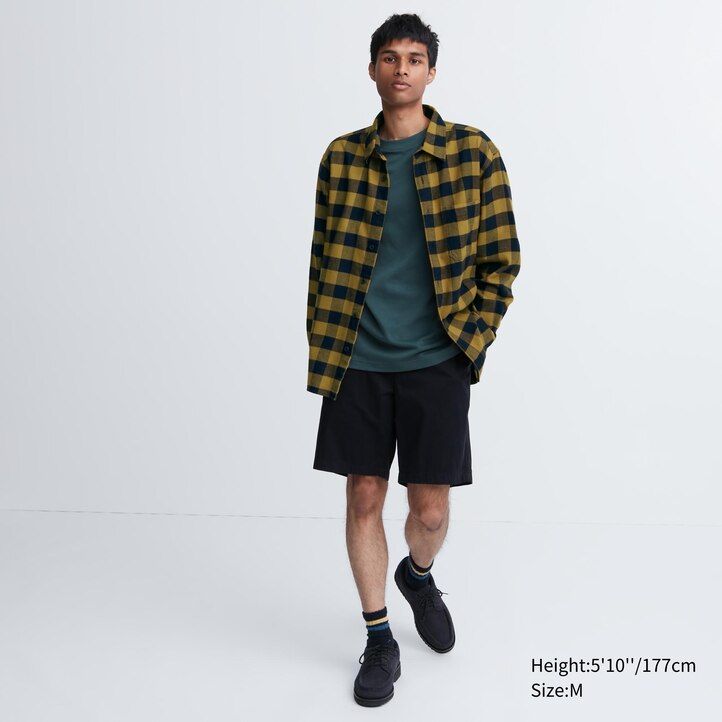 bílé pánské flanelové košile uniqlo regular fit s kostkovaným límcem a regularním límcem