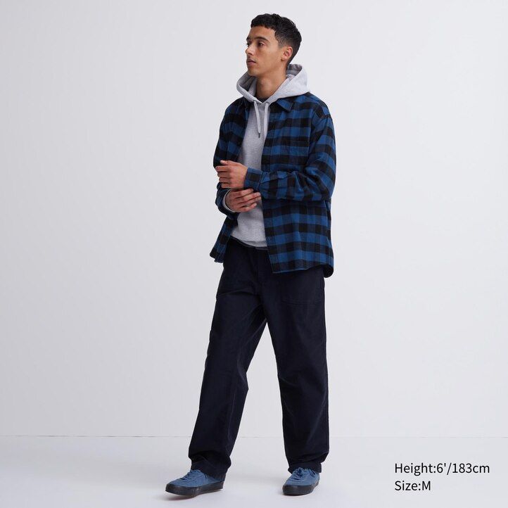 bílé pánské flanelové košile uniqlo regular fit s kostkovaným límcem a regularním límcem