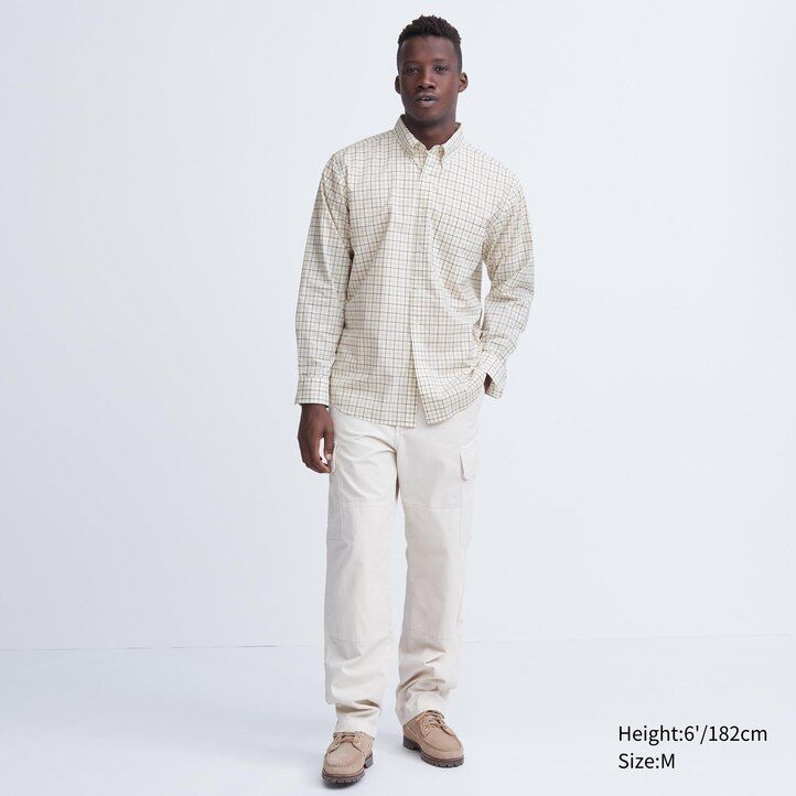 pánské košile uniqlo extra fine cotton broadcloth regular fit s kostkovaným límcem na knoflíky bílé