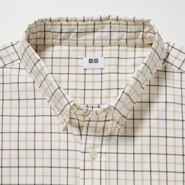 pánské košile uniqlo extra fine cotton broadcloth regular fit s kostkovaným límcem na knoflíky bílé