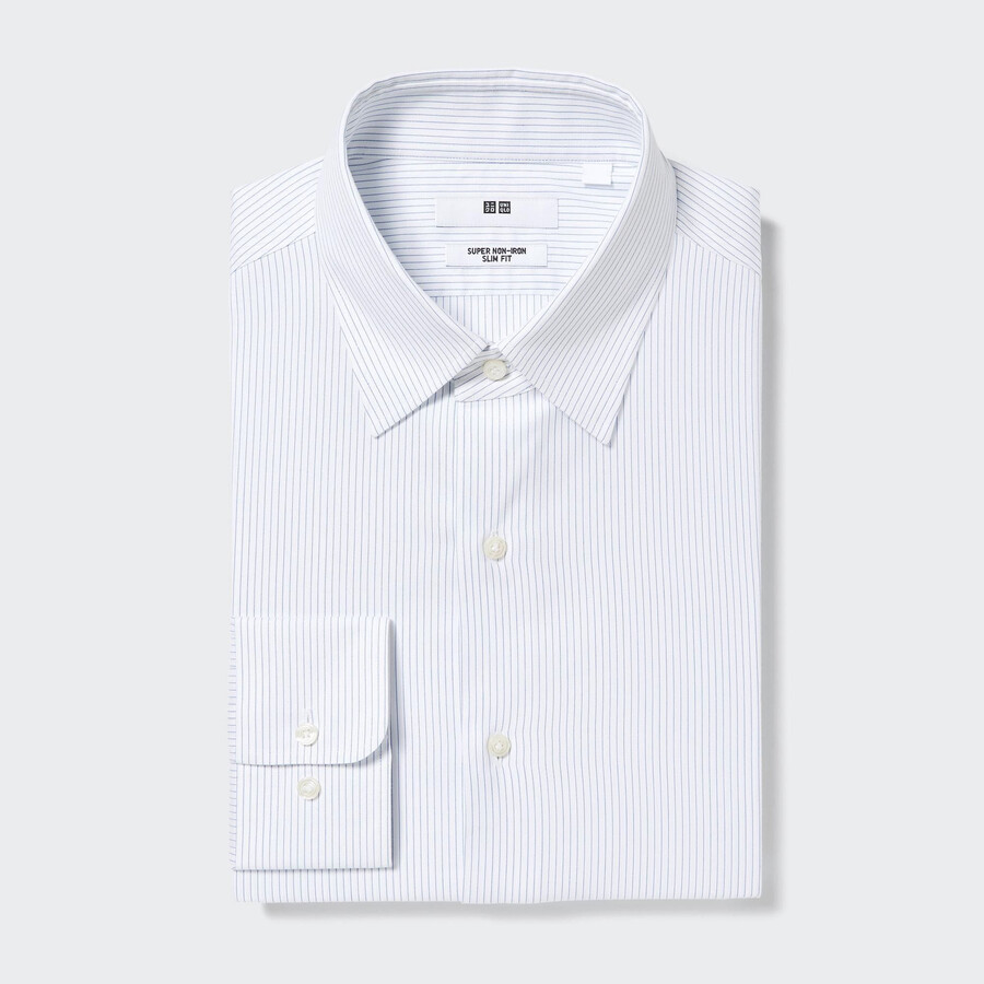 pánské košile uniqlo super non iron slim fit s pruhovaným límcem v modré barvě