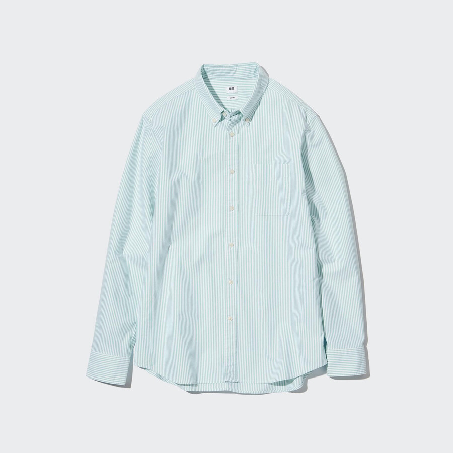 pánské košile uniqlo slim fit striped oxford v zelené barvě