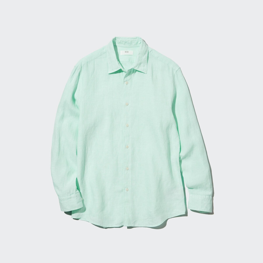 pánské košile uniqlo 100pct premium linen regular fit s regular límcem světle zelené