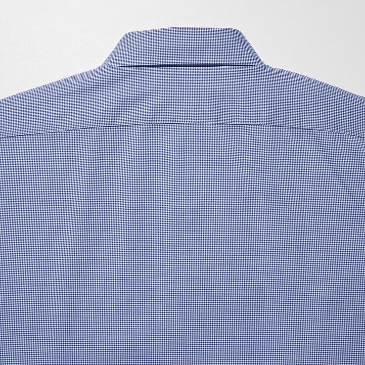 modré pánské tričko uniqlo easyre broadcloth stretch slim fit s polovykrojeným límcem