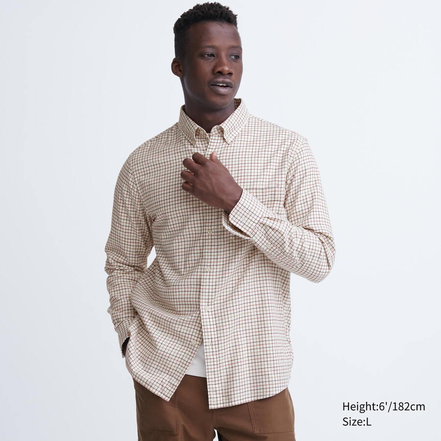 pánské flanelové košile uniqlo regular fit s kostkovaným límcem na knoflíky bílé