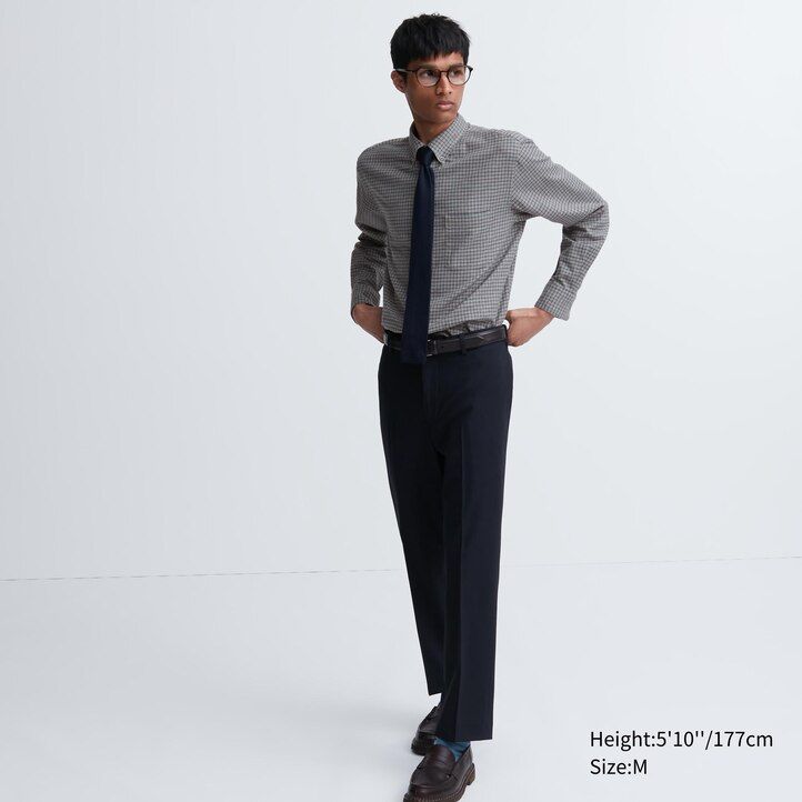 pánské flanelové košile uniqlo regular fit s kostkovaným límcem na knoflíky bílé