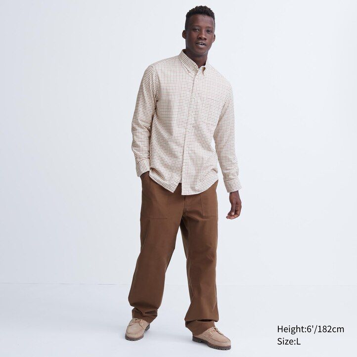 pánské flanelové košile uniqlo regular fit s kostkovaným límcem na knoflíky bílé