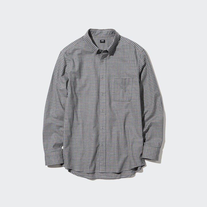 pánské flanelové košile uniqlo regular fit s kostkovaným límcem na knoflíky bílé