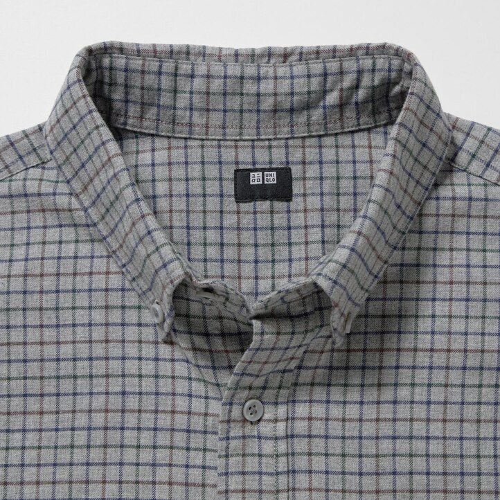 pánské flanelové košile uniqlo regular fit s kostkovaným límcem na knoflíky bílé