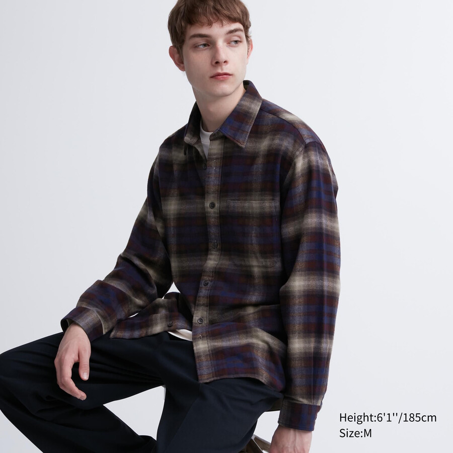 pánské flanelové košile uniqlo regular fit s kostkovaným límcem vínové