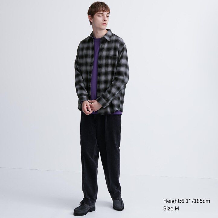 pánské šedé flanelové košile uniqlo s regular fit kostkovaným límcem a regular límcem