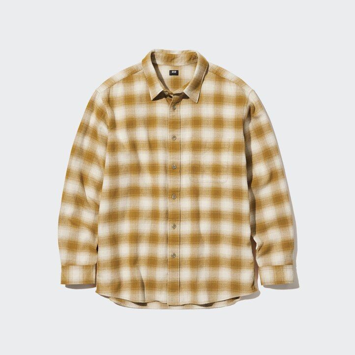 pánské šedé flanelové košile uniqlo s regular fit kostkovaným límcem a regular límcem