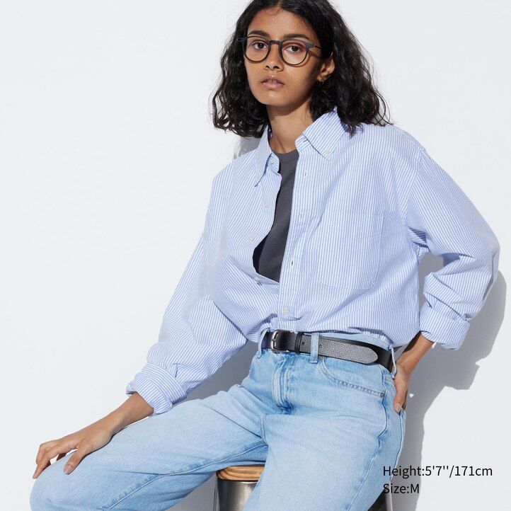 pánské košile uniqlo regular fit s pruhovaným oxfordským límcem a regularním límcem šedé barvy