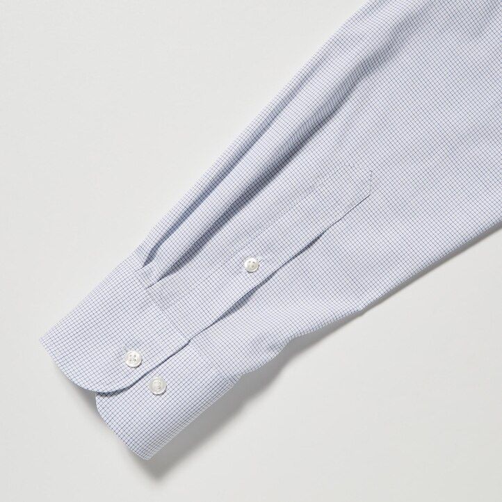 pánské košile uniqlo easyre stretch slim fit s kostkovaným výstřihem a polovystřiženým límcem v modré barvě