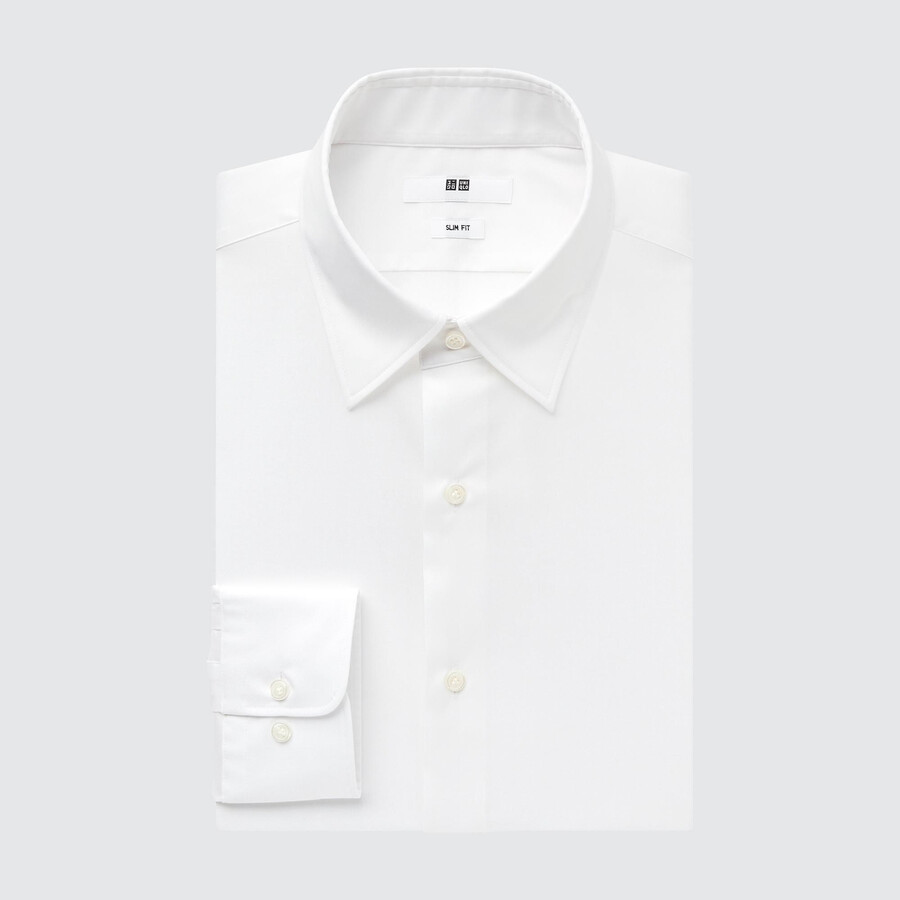 pánské tričko uniqlo easyre broadcloth stretch slim fit s běžným límcem bílé