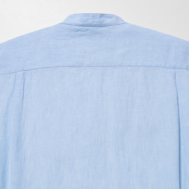 pánské tričko uniqlo 100pct premium linen regular fit s límcem grandad modré