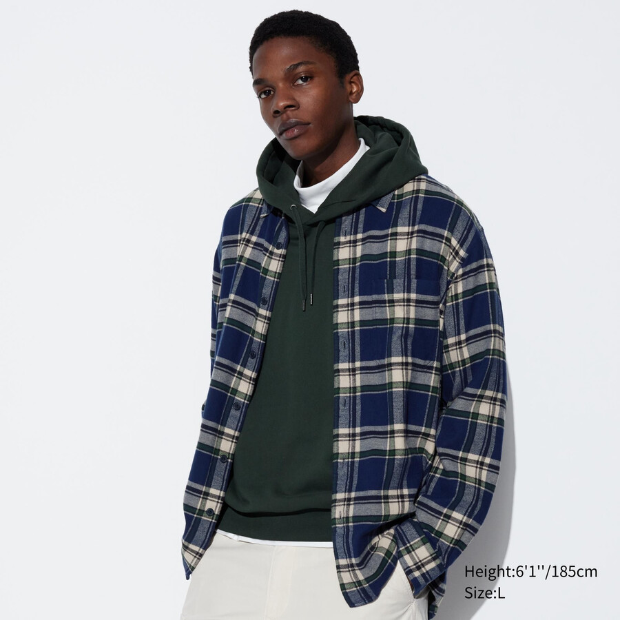 pánské košile uniqlo flanel regular fit s kostkovaným límcem modré