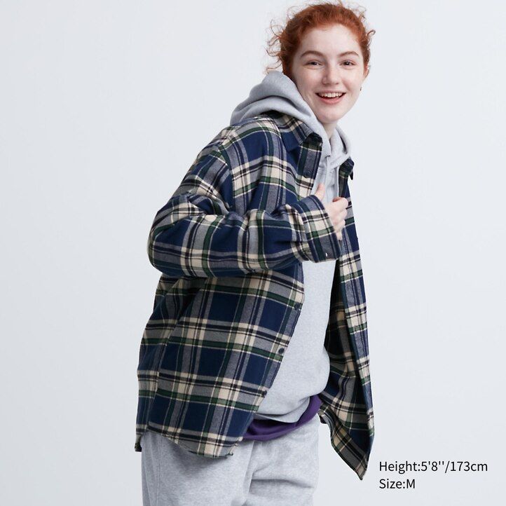 pánské košile uniqlo flanel regular fit s kostkovaným límcem modré