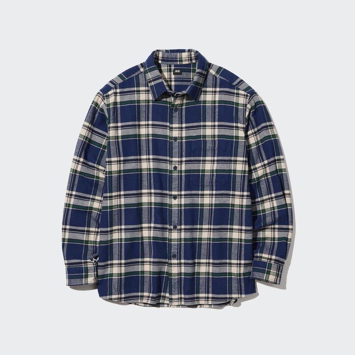 pánské košile uniqlo flanel regular fit s kostkovaným límcem modré