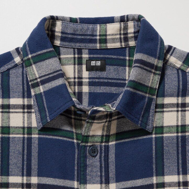 pánské košile uniqlo flanel regular fit s kostkovaným límcem modré
