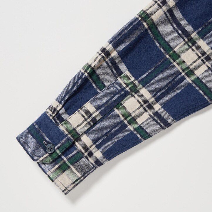 pánské košile uniqlo flanel regular fit s kostkovaným límcem modré