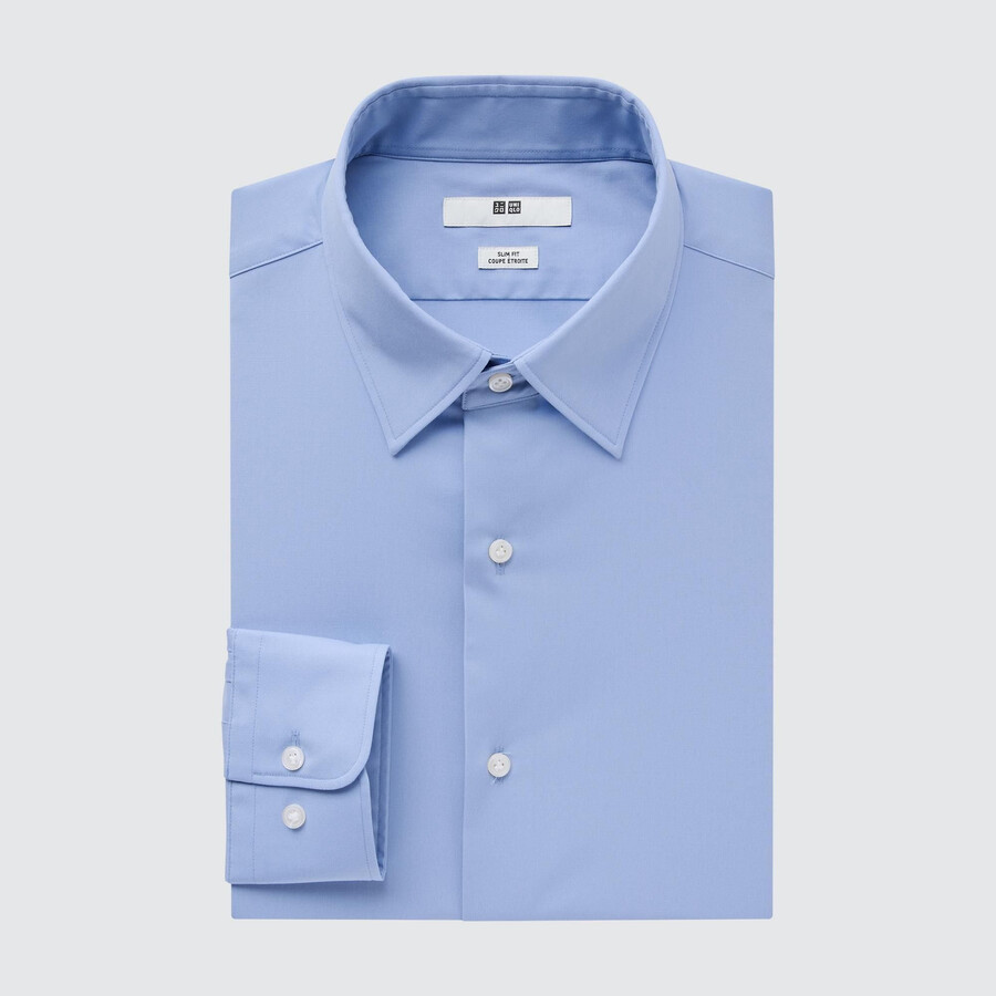pánské tričko uniqlo easyre broadcloth stretch slim fit s běžným límcem modré