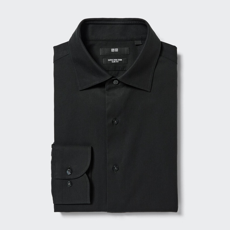 pánské tričko uniqlo super non iron slim fit s polovykrojeným límcem černé