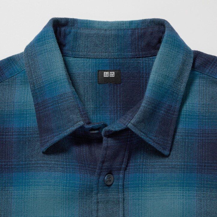 Černé pánské flanelové kostkované tričko uniqlo regular fit s běžným límcem