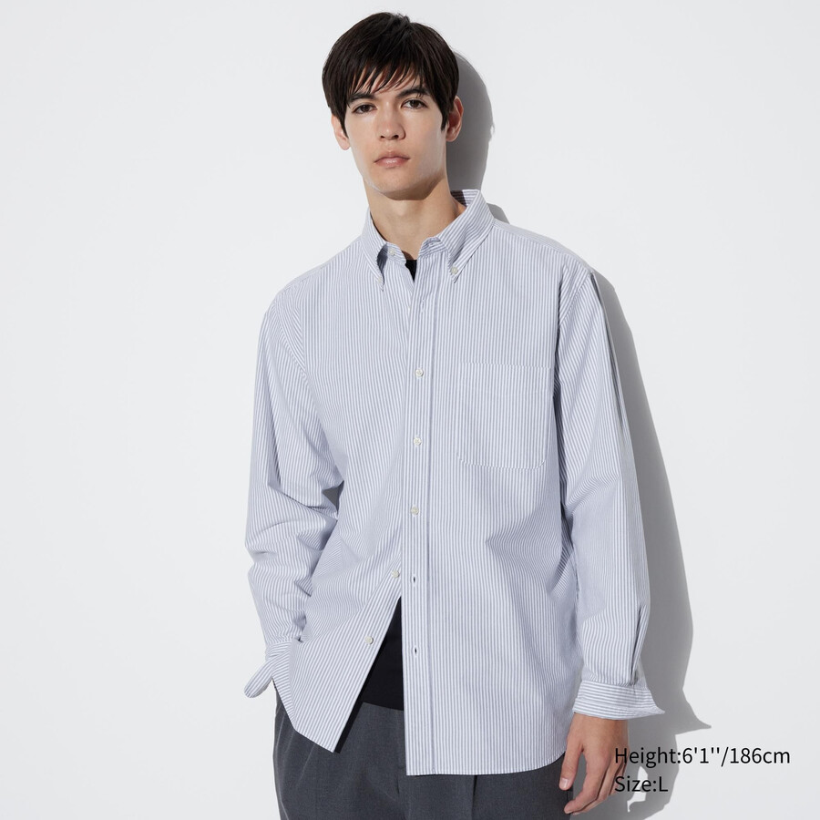 pánské šedé pruhované oxfordské košile uniqlo slim fit