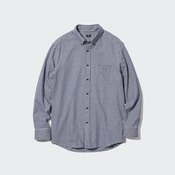 pánské červené flanelové košile uniqlo s kostkovaným límcem a knoflíky regular fit