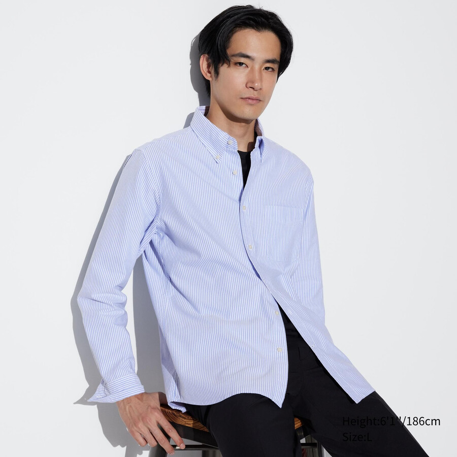 modré pánské pruhované oxfordské košile uniqlo slim fit s regular límcem