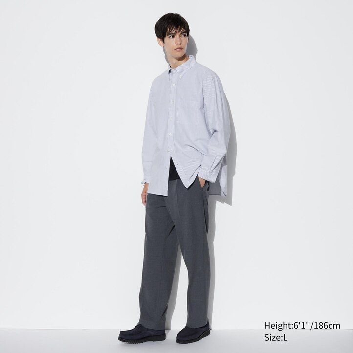 modré pánské pruhované oxfordské košile uniqlo slim fit s regular límcem