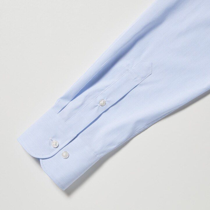 pánské košile uniqlo easyre stretch slim fit s pruhovaným polovykrojeným límcem modré