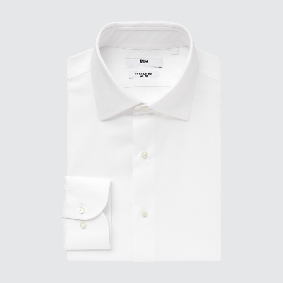 bílé pánské tričko uniqlo super non iron slim fit s polovykrojeným límcem