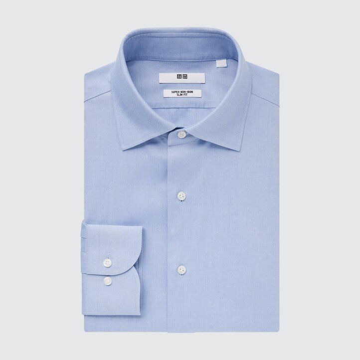 bílé pánské tričko uniqlo super non iron slim fit s polovykrojeným límcem