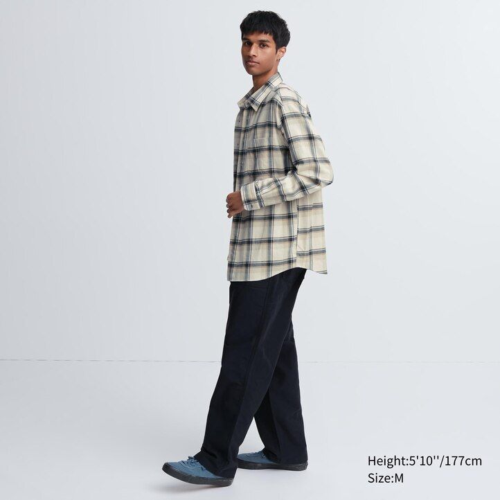 pánské flanelové košile uniqlo regular fit s kostkovaným límcem béžové