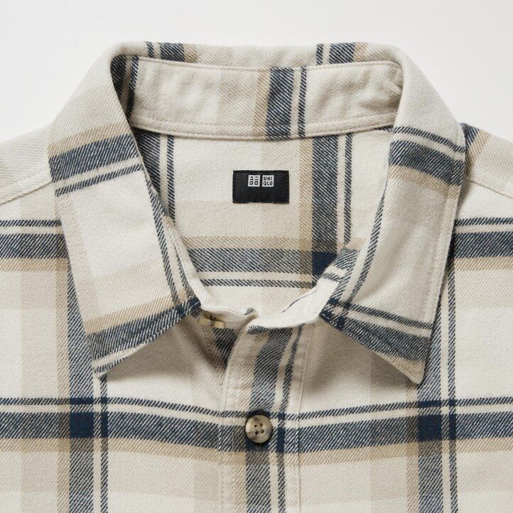 pánské flanelové košile uniqlo regular fit s kostkovaným límcem béžové