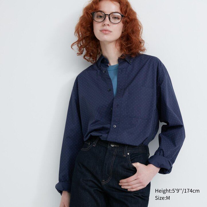 pánské košile uniqlo extra fine cotton broadcloth regular fit s potiskem a límcem na knoflíky bílé